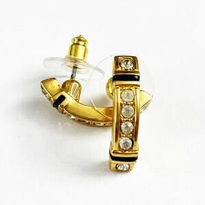 Swarovski Vintage Semi Hoop Earrings Gold Plated with Crystals